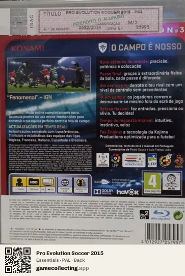 Pro Evolution Soccer 2015 PlayStation 3, PAL box back