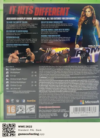 WWE 2K22 Xbox One, PAL box back