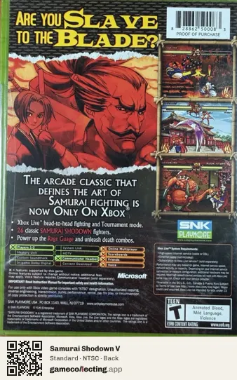 Samurai Shodown V Xbox, NTSC box back