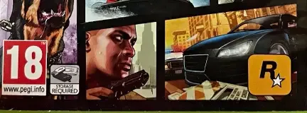 Grand Theft Auto V, the PEGI square on its front