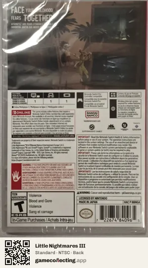 Little Nightmares III Nintendo Switch, NTSC box back