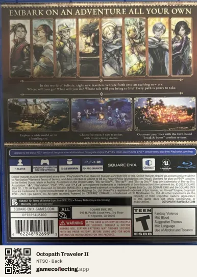 Octopath Traveler II PlayStation 4, NTSC box back