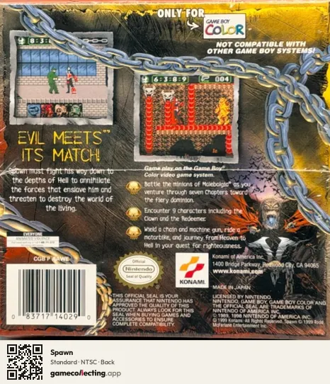 Spawn Game Boy Color, NTSC box back