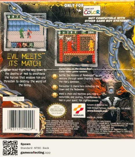 Spawn Game Boy Color, NTSC box back