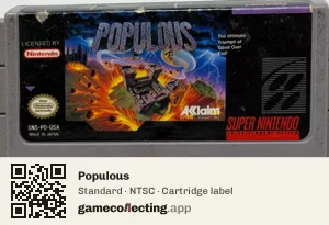 Populous Super Nintendo Entertainment System, NTSC cartridge label