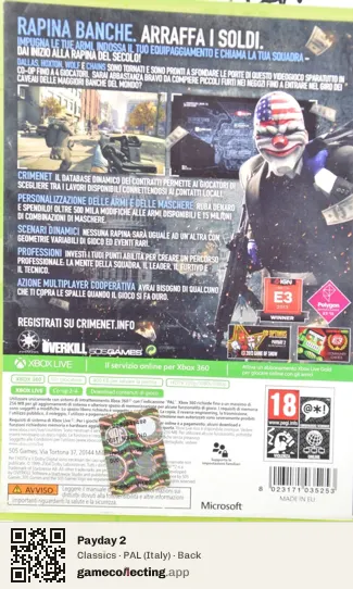Payday 2 Xbox 360, Italy box back