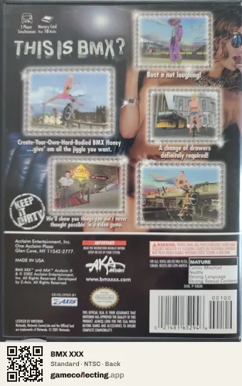 BMX XXX Nintendo GameCube, NTSC box back
