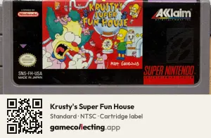 Krusty's Super Fun House Super Nintendo Entertainment System, NTSC cartridge label