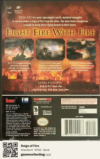 Reign of Fire Nintendo GameCube, NTSC box back