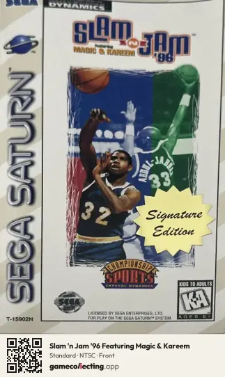 Slam 'n Jam '96 Featuring Magic & Kareem Sega Saturn, NTSC box front