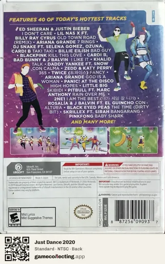 Just Dance 2020 Nintendo Wii, NTSC box back