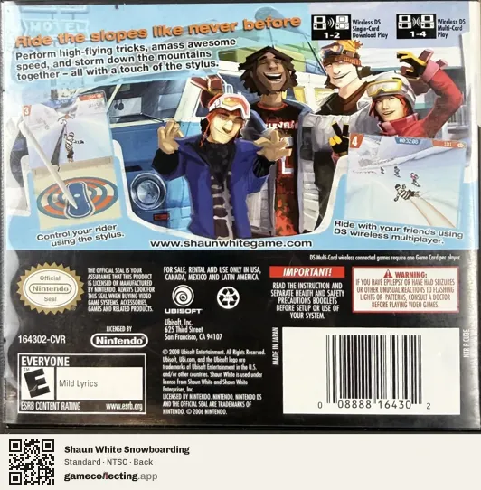 Shaun White Snowboarding Nintendo DS, NTSC box back