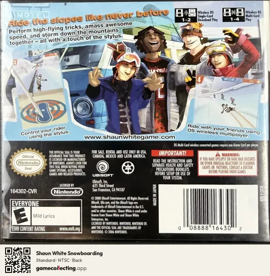 Shaun White Snowboarding Nintendo DS, NTSC box back