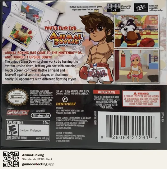 Animal Boxing Nintendo DS, NTSC box back