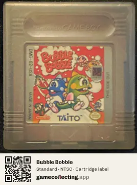 Bubble Bobble Game Boy, NTSC cartridge label