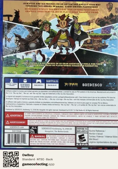 Owlboy PlayStation 4, NTSC box back