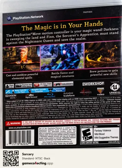 Sorcery PlayStation 3, NTSC box back