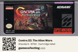 Contra III: The Alien Wars Super Nintendo Entertainment System, NTSC cartridge label