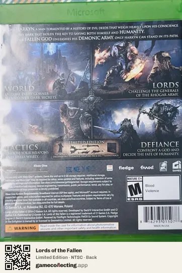 Lords of the Fallen Xbox One, NTSC box back