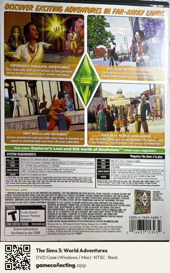 The Sims 3: World Adventures Computer, NTSC box back