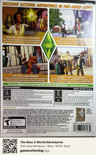 The Sims 3: World Adventures Computer, NTSC box back