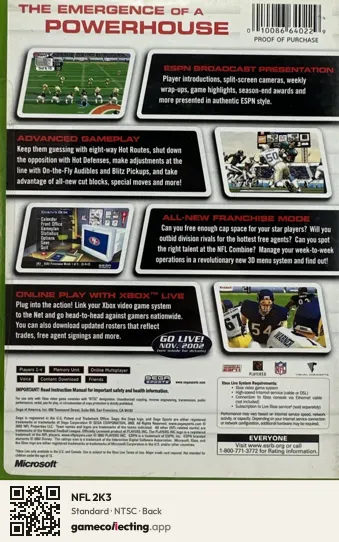 NFL 2K3 Xbox, NTSC box back