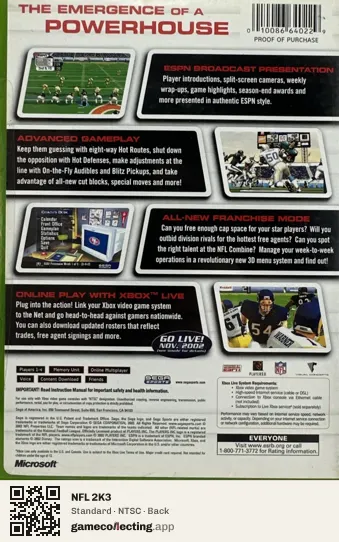 NFL 2K3 Xbox, NTSC box back