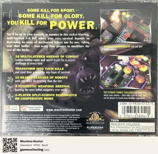 Machine Hunter PlayStation, NTSC box back