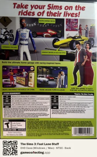 The Sims 3: Fast Lane Stuff Computer, NTSC box back
