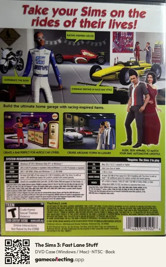 The Sims 3: Fast Lane Stuff Computer, NTSC box back