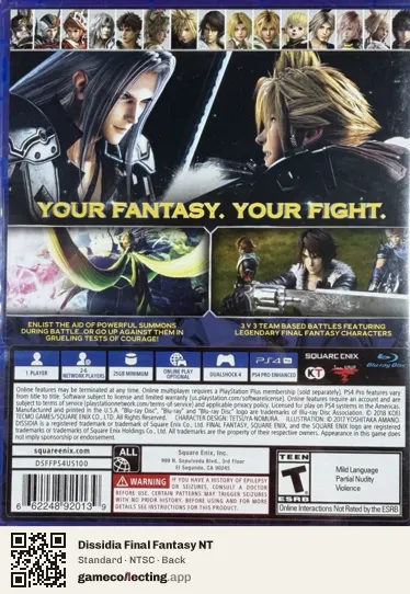 Dissidia Final Fantasy NT PlayStation 4, NTSC box back