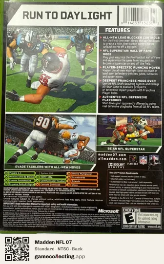 Madden NFL 07 Xbox, NTSC box back