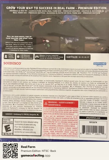 Real Farm PlayStation 5, NTSC box back