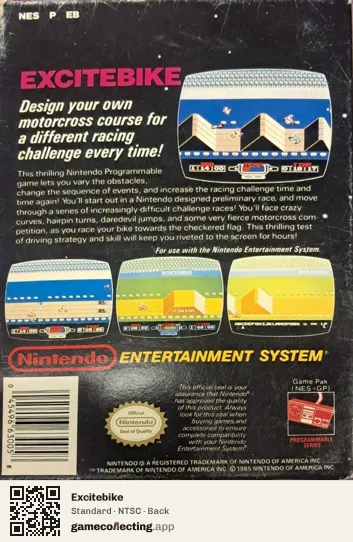 Excitebike Nintendo Entertainment System, NTSC box back