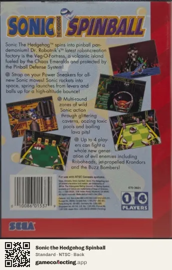 Sonic the Hedgehog Spinball Sega Mega Drive / Genesis, NTSC box back