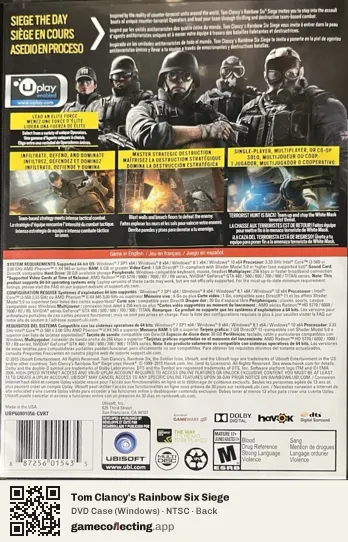 Tom Clancy's Rainbow Six Siege Computer, NTSC box back