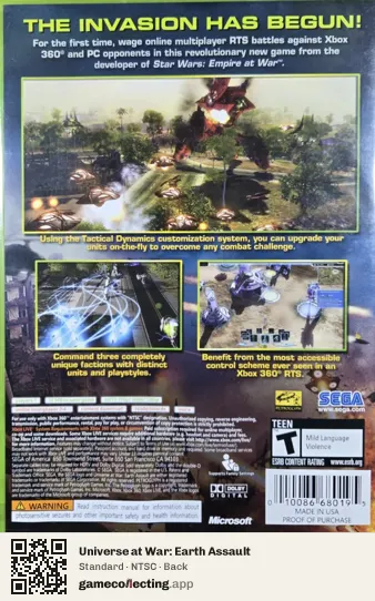 Universe at War: Earth Assault Xbox 360, NTSC box back