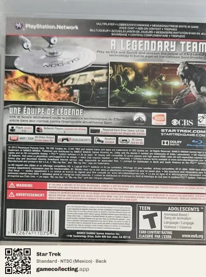 Star Trek PlayStation 3, Mexico box back