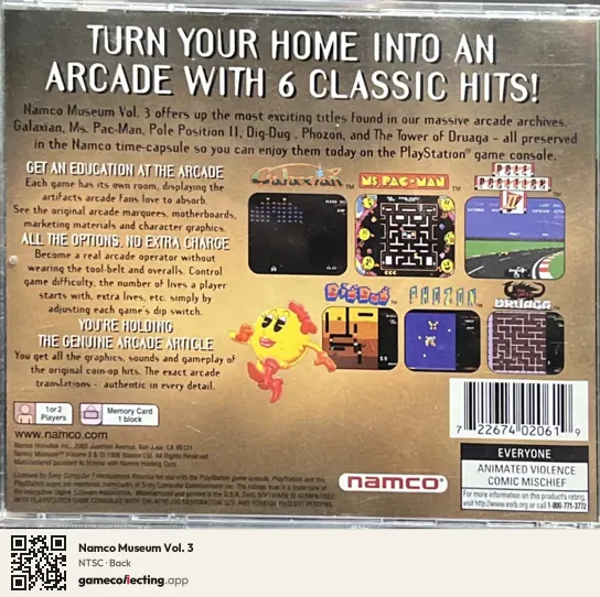 Namco Museum Vol. 3 PlayStation, NTSC box back