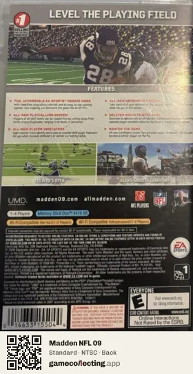 Madden NFL 09 PlayStation Portable, NTSC box back