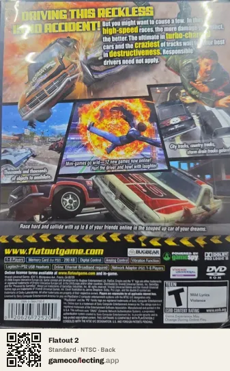 Flatout 2 PlayStation 2, NTSC box back