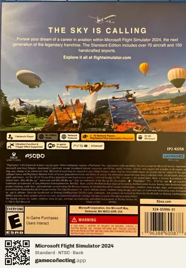 Microsoft Flight Simulator 2024 PlayStation 5, NTSC box back