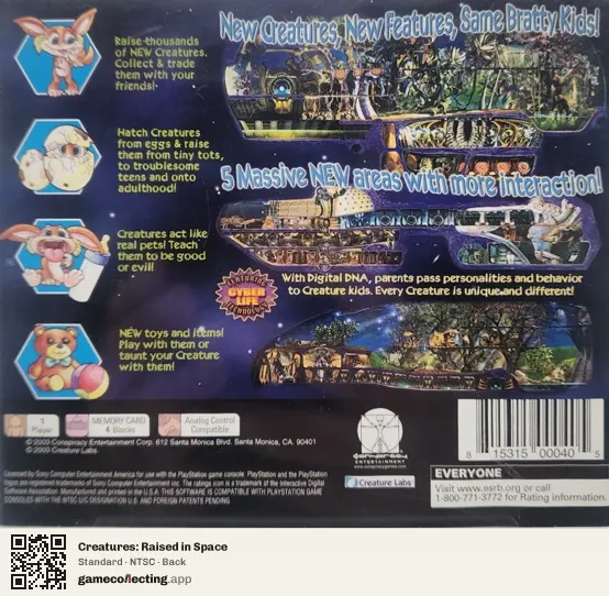 Creatures: Raised in Space PlayStation, NTSC box back