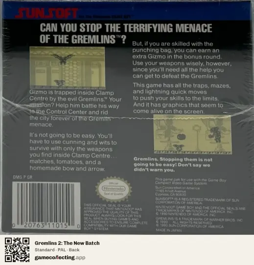 Gremlins 2: The New Batch Game Boy, PAL box back