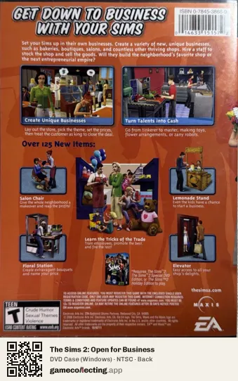 The Sims 2: Open for Business Computer, NTSC box back