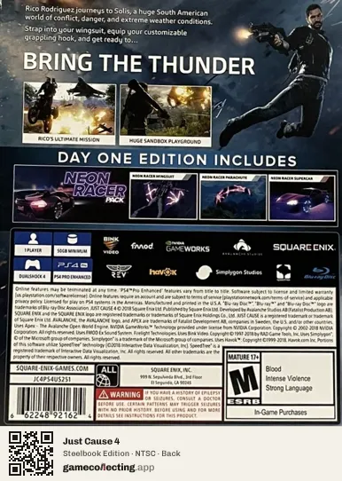 Just Cause 4 PlayStation 4, NTSC box back