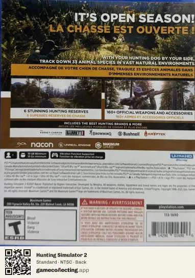 Hunting Simulator 2 PlayStation 5, NTSC box back