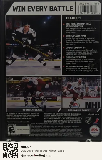 NHL 07 Computer, NTSC box back