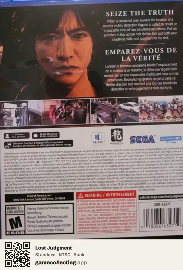 Lost Judgment PlayStation 5, NTSC box back