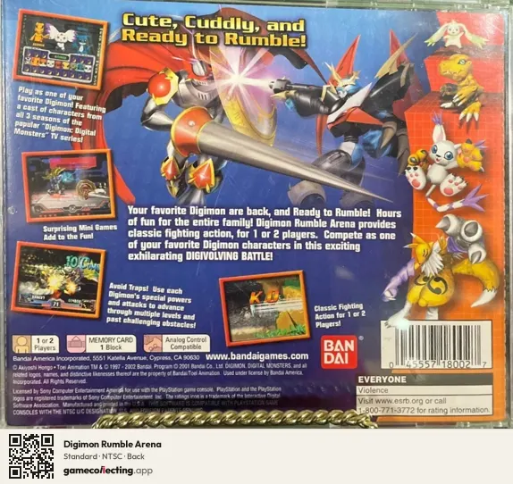 Digimon Rumble Arena PlayStation, NTSC box back